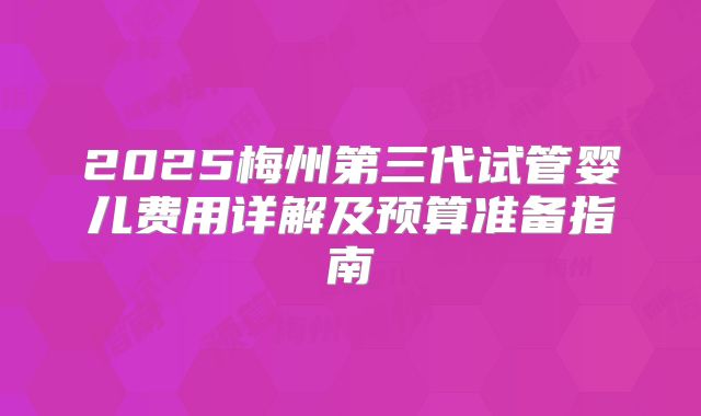 2025梅州第三代试管婴儿费用详解及预算准备指南