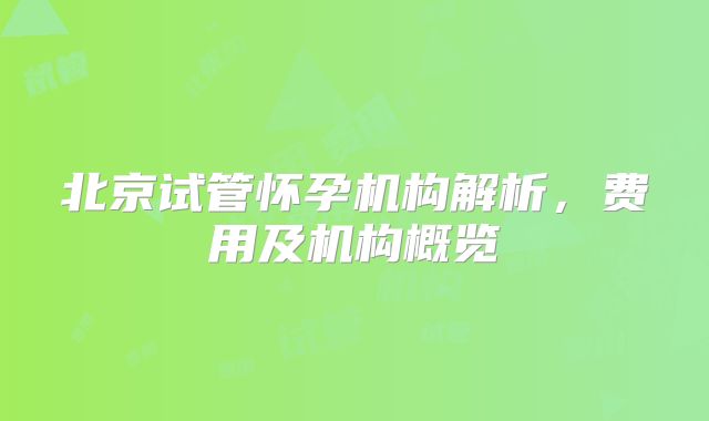 北京试管怀孕机构解析，费用及机构概览