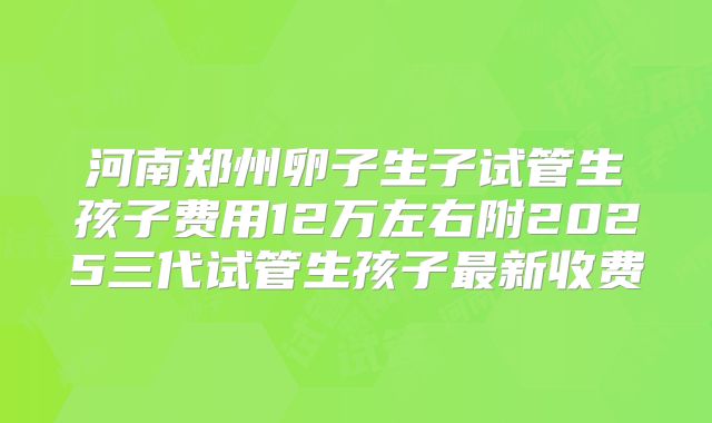河南郑州卵子生子试管生孩子费用12万左右附2025三代试管生孩子最新收费