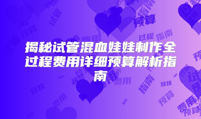 揭秘试管混血娃娃制作全过程费用详细预算解析指南