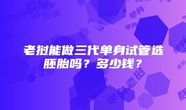 老挝能做三代单身试管选胚胎吗？多少钱？