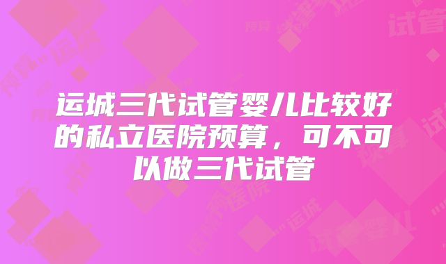 运城三代试管婴儿比较好的私立医院预算，可不可以做三代试管