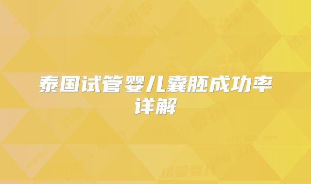 泰国试管婴儿囊胚成功率详解