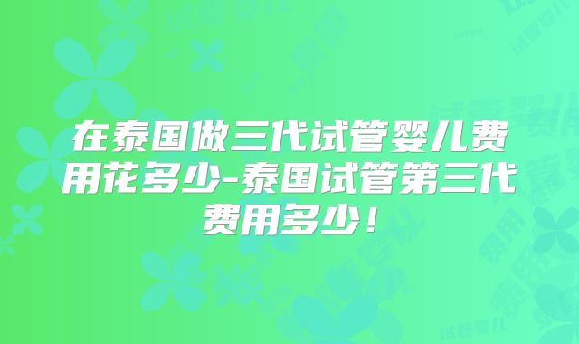 在泰国做三代试管婴儿费用花多少-泰国试管第三代费用多少！