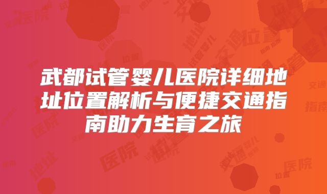 武都试管婴儿医院详细地址位置解析与便捷交通指南助力生育之旅