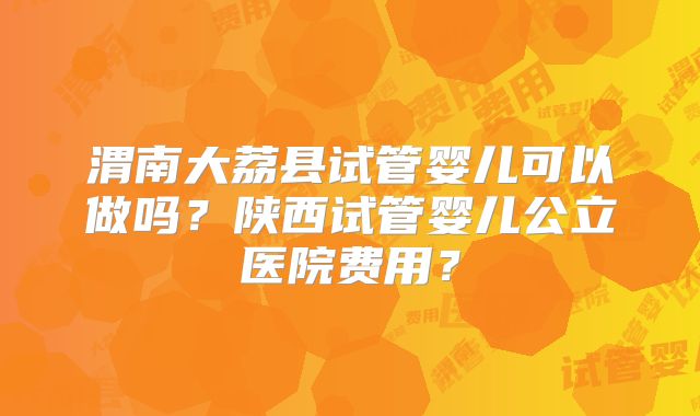 渭南大荔县试管婴儿可以做吗？陕西试管婴儿公立医院费用？
