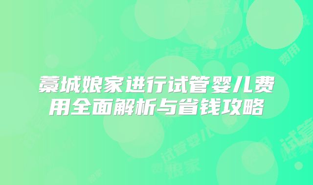 藁城娘家进行试管婴儿费用全面解析与省钱攻略