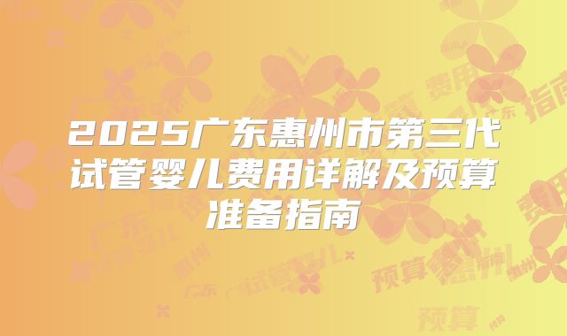 2025广东惠州市第三代试管婴儿费用详解及预算准备指南