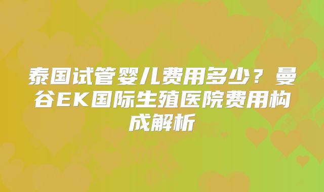 泰国试管婴儿费用多少?曼谷EK国际生殖医院费用构成解析