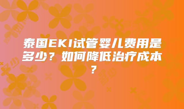 泰国EKI试管婴儿费用是多少？如何降低治疗成本？