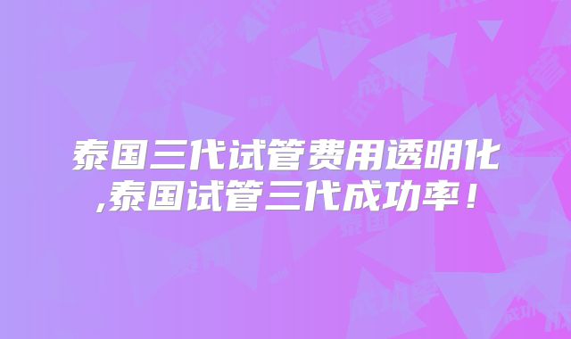 泰国三代试管费用透明化,泰国试管三代成功率！