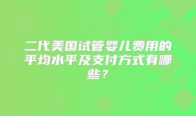 二代美国试管婴儿费用的平均水平及支付方式有哪些？