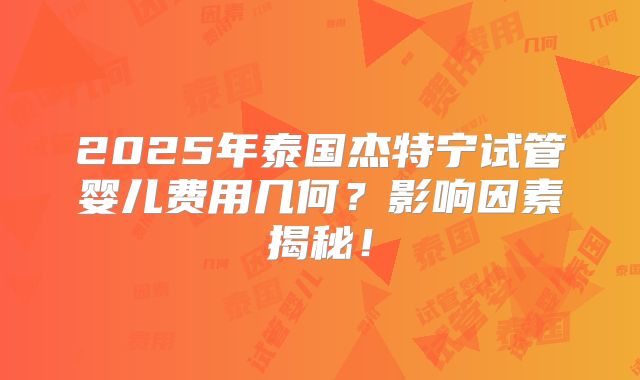 2025年泰国杰特宁试管婴儿费用几何？影响因素揭秘！