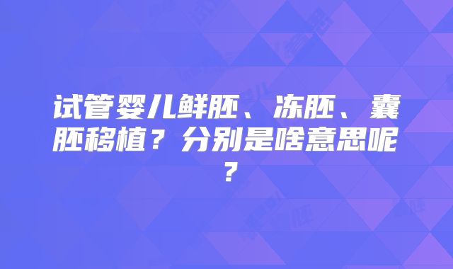 试管婴儿鲜胚、冻胚、囊胚移植？分别是啥意思呢？