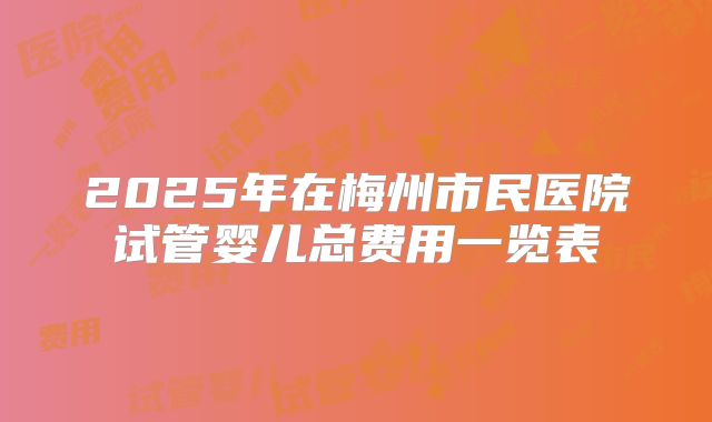 2025年在梅州市民医院试管婴儿总费用一览表