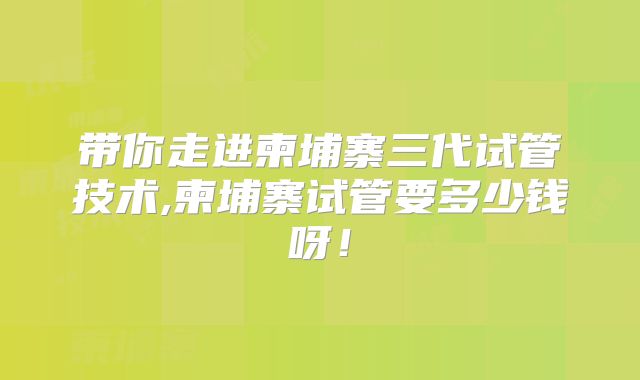 带你走进柬埔寨三代试管技术,柬埔寨试管要多少钱呀！