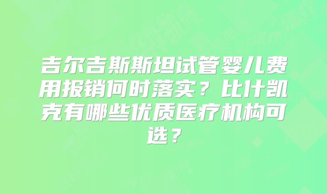 吉尔吉斯斯坦试管婴儿费用报销何时落实？比什凯克有哪些优质医疗机构可选？