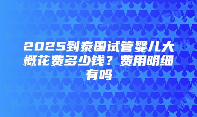 2025到泰国试管婴儿大概花费多少钱？费用明细有吗