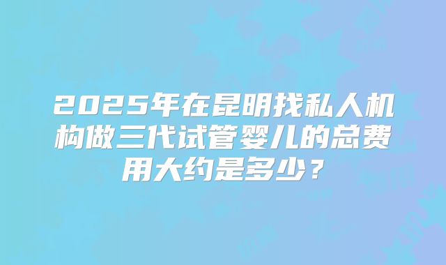 2025年在昆明找私人机构做三代试管婴儿的总费用大约是多少？