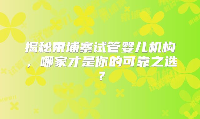 揭秘柬埔寨试管婴儿机构,哪家才是你的可靠之选?