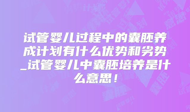 试管婴儿过程中的囊胚养成计划有什么优势和劣势_试管婴儿中囊胚培养是什么意思！