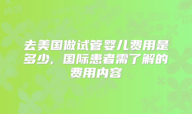 去美国做试管婴儿费用是多少, 国际患者需了解的费用内容