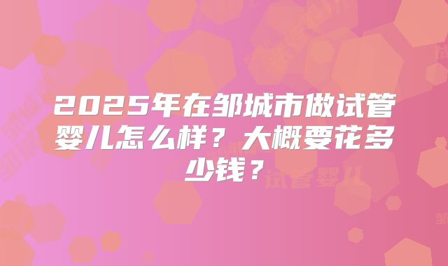 2025年在邹城市做试管婴儿怎么样？大概要花多少钱？
