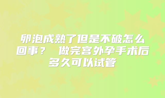 卵泡成熟了但是不破怎么回事？ 做完宫外孕手术后多久可以试管
