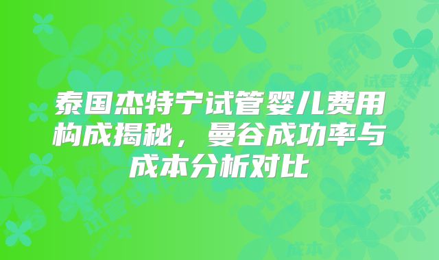 泰国杰特宁试管婴儿费用构成揭秘，曼谷成功率与成本分析对比
