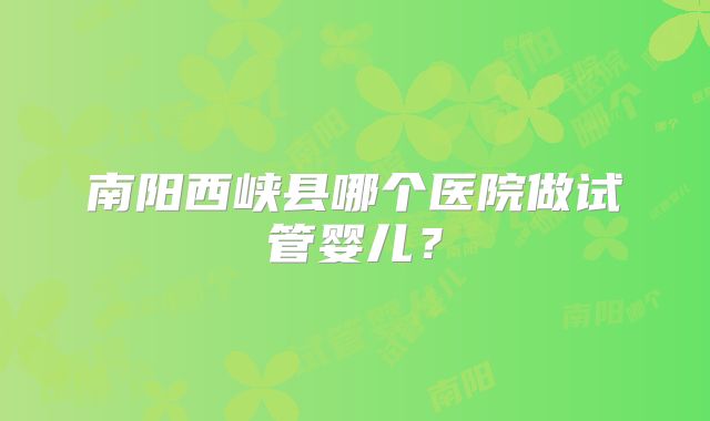 南阳西峡县哪个医院做试管婴儿？