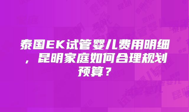 泰国EK试管婴儿费用明细，昆明家庭如何合理规划预算？