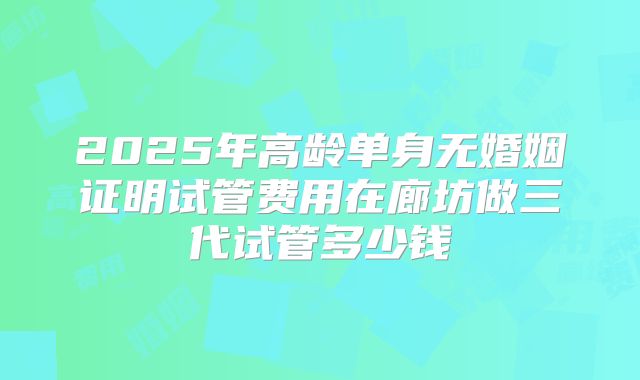 2025年高龄单身无婚姻证明试管费用在廊坊做三代试管多少钱