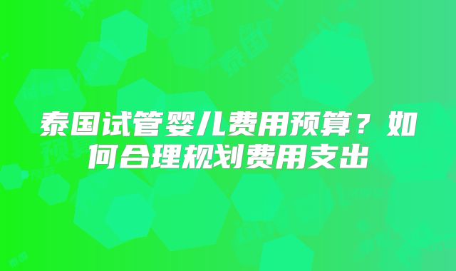 泰国试管婴儿费用预算？如何合理规划费用支出