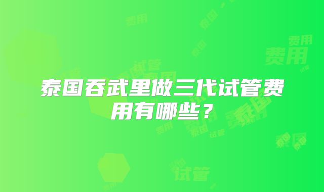 泰国吞武里做三代试管费用有哪些？