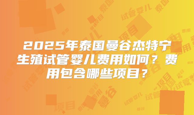 2025年泰国曼谷杰特宁生殖试管婴儿费用如何？费用包含哪些项目？
