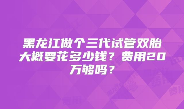 黑龙江做个三代试管双胎大概要花多少钱？费用20万够吗？