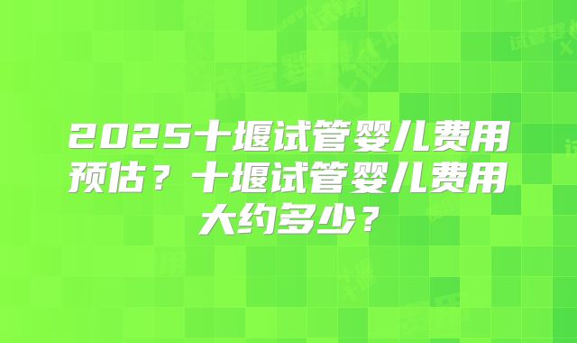 2025十堰试管婴儿费用预估？十堰试管婴儿费用大约多少？