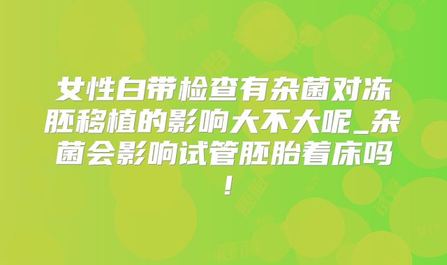 女性白带检查有杂菌对冻胚移植的影响大不大呢_杂菌会影响试管胚胎着床吗！