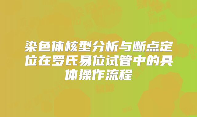 染色体核型分析与断点定位在罗氏易位试管中的具体操作流程