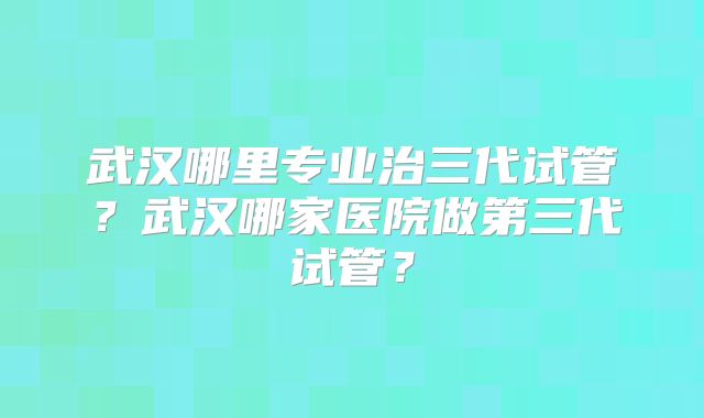 武汉哪里专业治三代试管?武汉哪家医院做第三代试管?