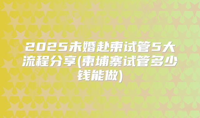2025未婚赴柬试管5大流程分享(柬埔寨试管多少钱能做)