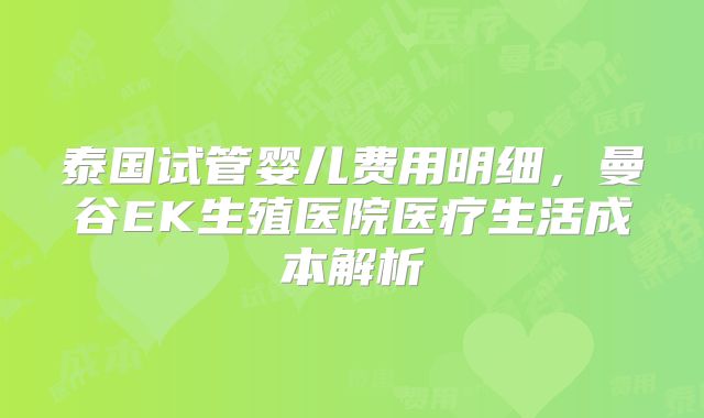 泰国试管婴儿费用明细，曼谷EK生殖医院医疗生活成本解析