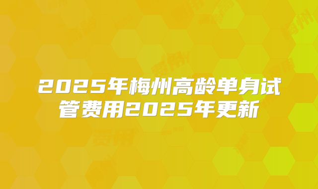 2025年梅州高龄单身试管费用2025年更新