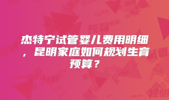 杰特宁试管婴儿费用明细，昆明家庭如何规划生育预算？