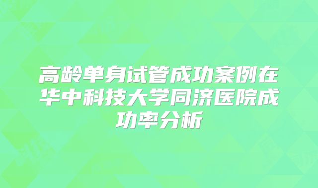 高龄单身试管成功案例在华中科技大学同济医院成功率分析