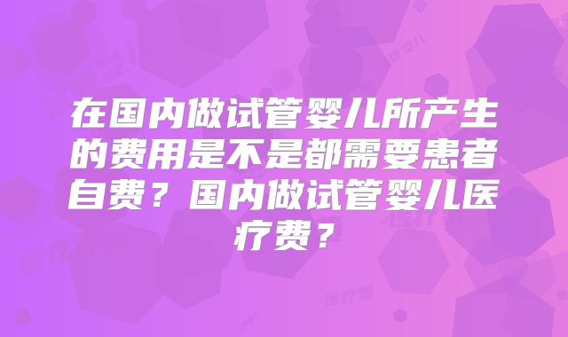 在国内做试管婴儿所产生的费用是不是都需要患者自费？国内做试管婴儿医疗费？