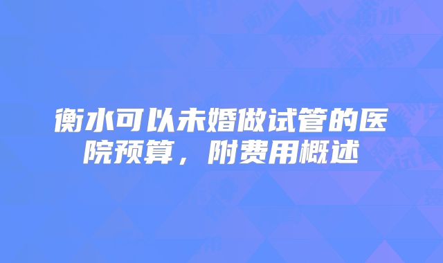 衡水可以未婚做试管的医院预算，附费用概述