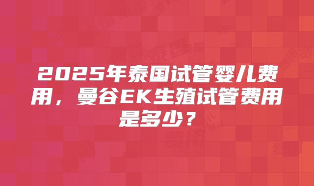 2025年泰国试管婴儿费用，曼谷EK生殖试管费用是多少？