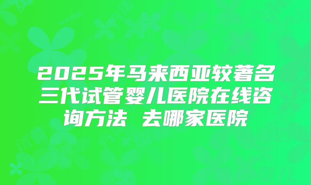 2025年马来西亚较著名三代试管婴儿医院在线咨询方法 去哪家医院