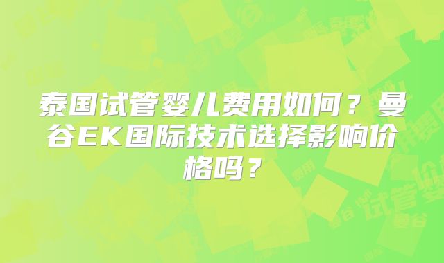 泰国试管婴儿费用如何？曼谷EK国际技术选择影响价格吗？